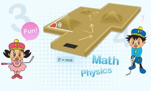 Miniature Golf Math & Physics lesson illustration with the Prince and Princess mascots