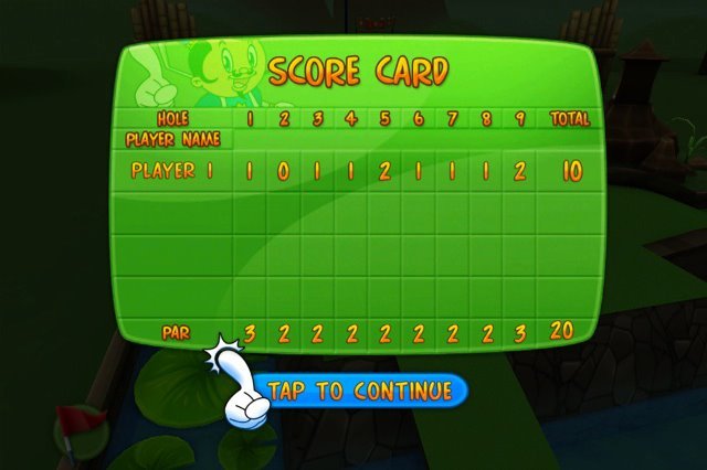 The in-game scorecard screen from Putter King Adventure Golf